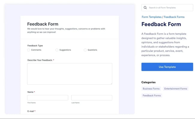 jotform feedback form template
